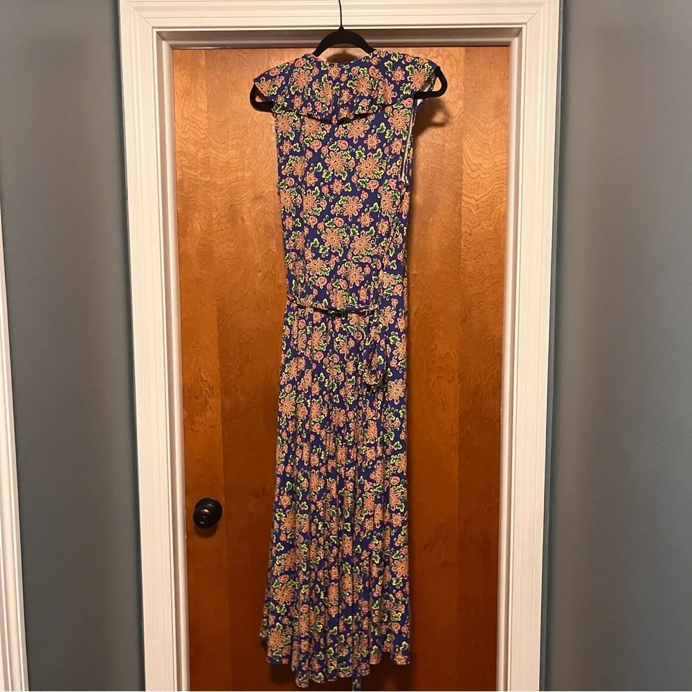 Boden Saskia Medallion Print Ruffle Knit Maxi Dress. Size 8.